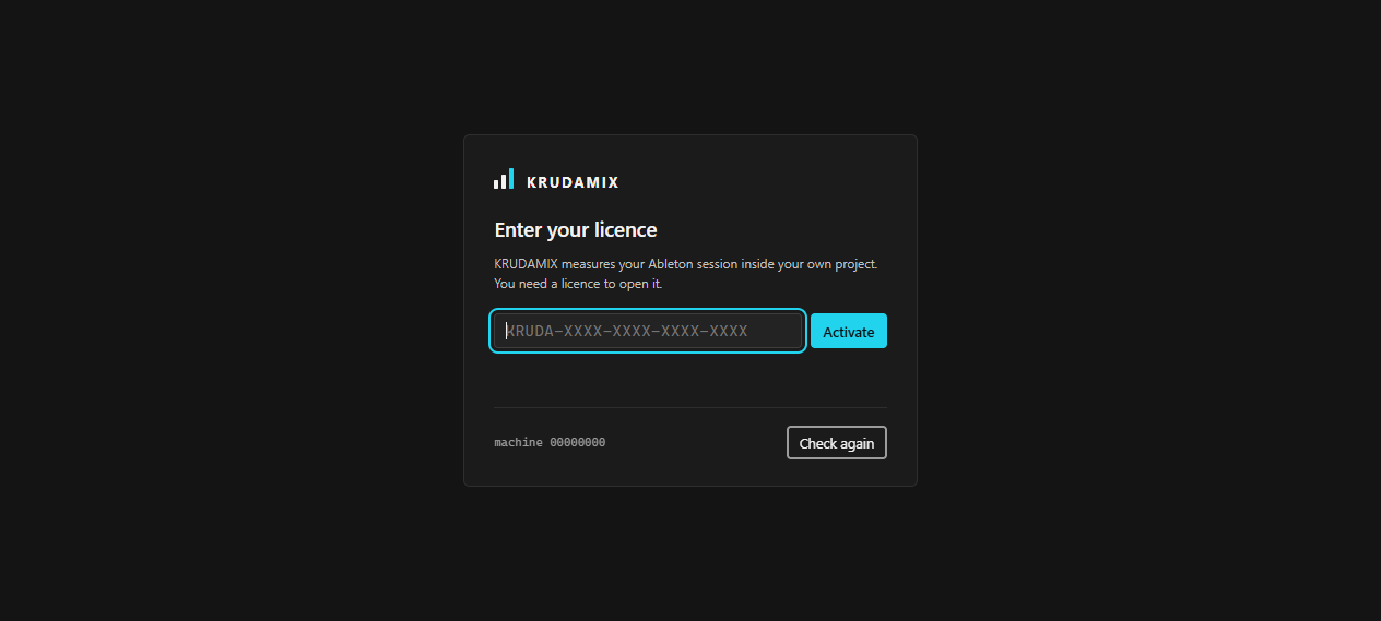 KRUDAMIX licence screen: a field for the key and an Activate button